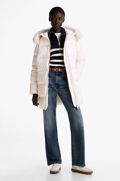 Kadın Kapüşonlu Şişme Mont - Beyaz 