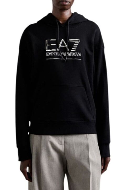 Kadın Kapüşonlu Tam Kalıp Logolu Sweatshirt - Siyah - Ea7