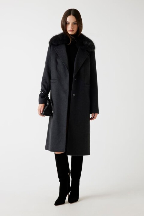 Kadın Karole Yün Karışımlı Kaban - Koyu Gri - Guess