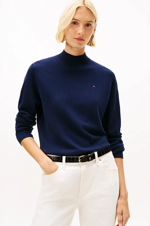 Kadın Kaşmir Karışımlı Yarım Balıkçı Yaka Triko Kazak - Lacivert - Tommy Hilfiger