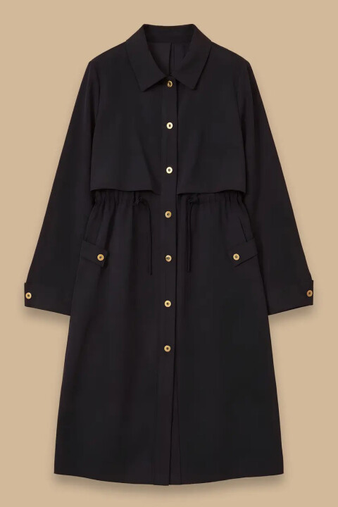 Kadın Katmanlı Bel Bağcıklı Düğmeli Kap - Lacivert - Seçil