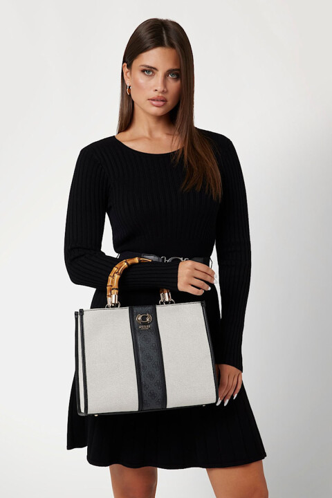 Kadın Kerıma Bamboo 4G Logo El Çantası - Beyaz Siyah 