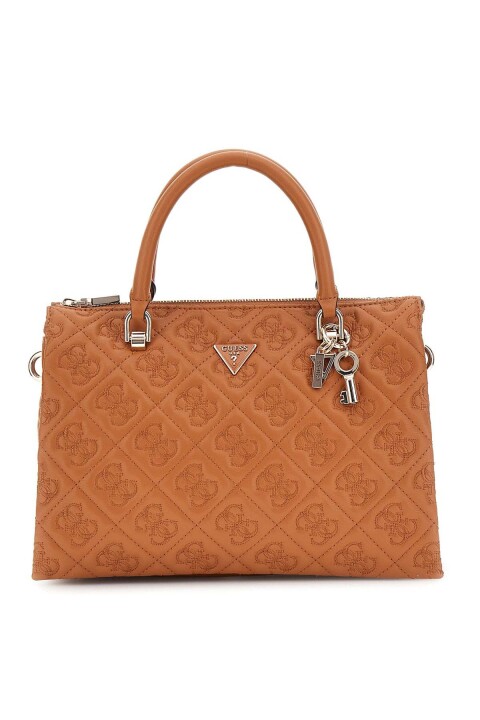 Kadın Kilit Aksesuarlı Kapitone Monogram Desenli El Çantası - Kahverengi 