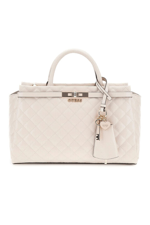 Kadın Kilit Aksesuarlı Kapitone Monogram Desenli El Çantası - Krem 