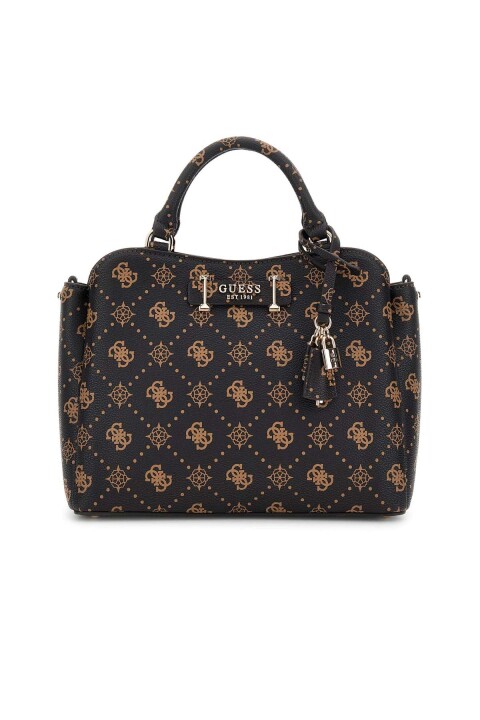 Kadın Kilit Aksesuarlı Monogram Desenli El Çantası - Kahverengi 