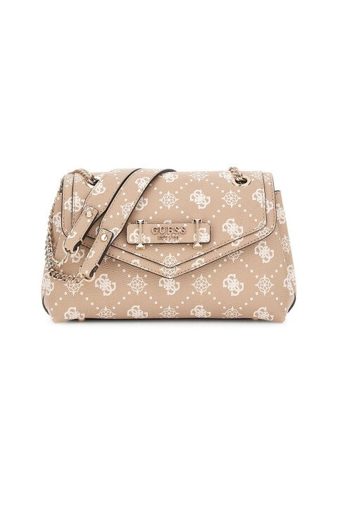 Kadın Kilit Aksesuarlı Monogram Desenli Omuz Çantası - Bej 