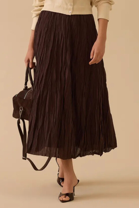 Kadın Kırışık Dokulu Etek - Kahverengi - Seçil