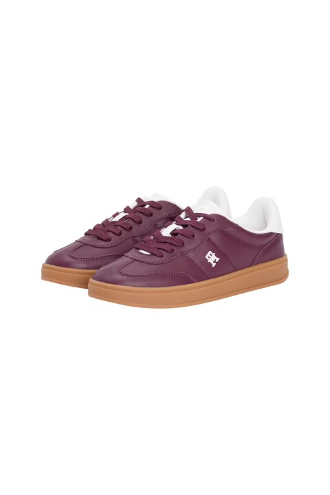 Kadın Kontrast Topuklu Monogram Logolu Sneaker - Bordo - Tommy Hilfiger