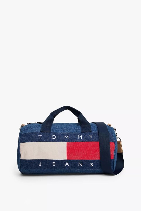 Kadın Kot Görünümlü Baskılı Silindir Spor Çanta - Mavi - Tommy Hilfiger