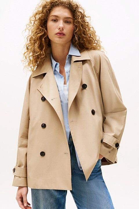 Kadın Kruvaze Yaka Kısa Trençkot - Bej - Tommy Hilfiger