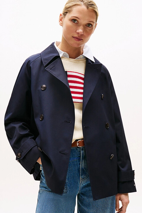 Kadın Kruvaze Yaka Kısa Trençkot - Lacivert - Tommy Hilfiger