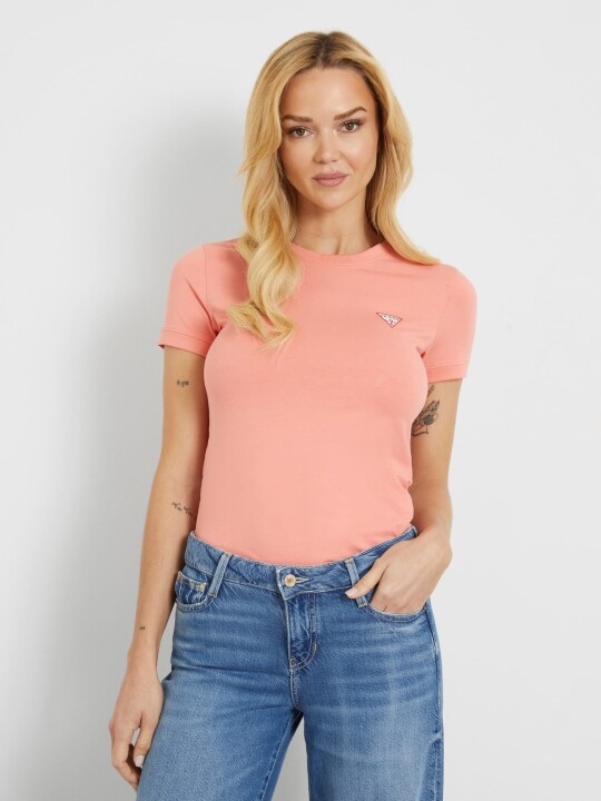 Kadın Küçük Üçgen Logolu T-Shirt-Pembe 