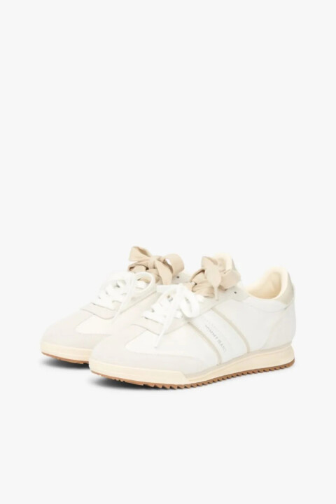 Kadın Kurdele Bağcık Detaylı Süet Deri Sneaker - Ekru/Kum Beji - Tommy Hilfiger