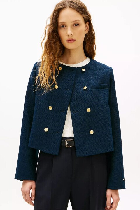 Kadın Lady Düğme Detaylı Dokulu Yün Ceket - Lacivert - Tommy Hilfiger