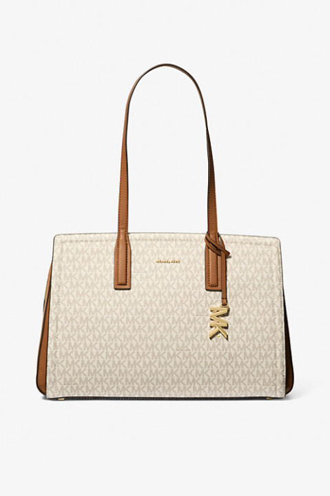 Kadın Laila Orta Boy İmzalı Logolu Tote Omuz Çantası - Krem - Michael Kors