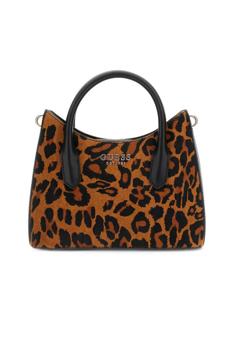 Kadın Leopar Desenli Tüy Dokulu Deri El Çantası - Mix - Guess