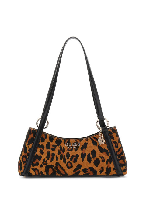 Kadın Leopar Desenli Tüy Dokulu Deri Omuz Çantası - Mix 