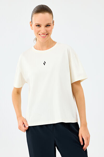 Kadın Light Fabric Bisiklet Yaka Minimal Logolu T-Shirt - Beyaz - Skechers