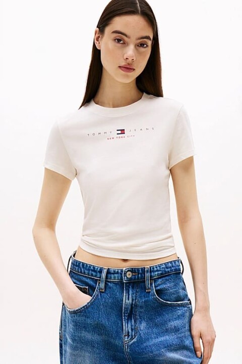 Kadın Linear Logo Slim T-Shirt - Beyaz 