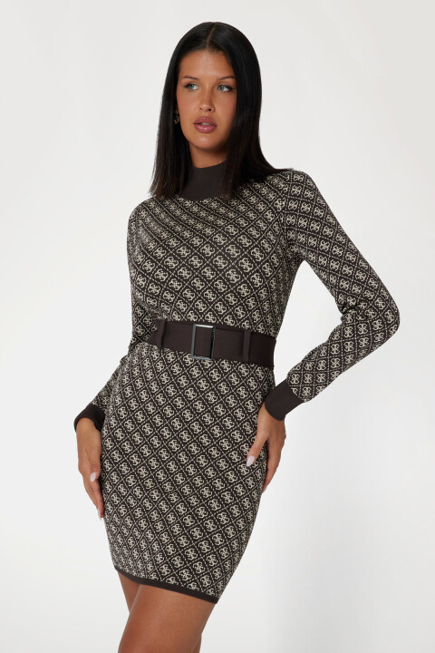 Kadın Lıse 4G Logo Mini Elbise - Kahverengi - Guess