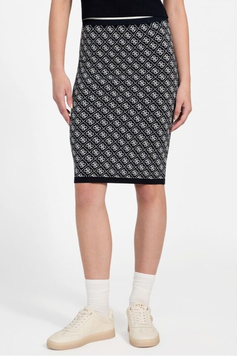 Kadın Lise Desenli Triko Etek - Lacivert/Beyaz 