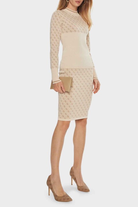 Kadın Lise Tailored Fit Triko Etek - Krem - Guess