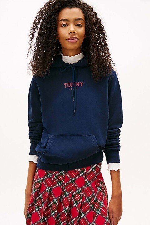 Kadın Logo Baskılı Kapüşonlu Sweatshirt - Lacivert - Tommy Hilfiger