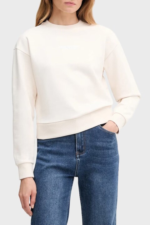 Kadın Logo Baskılı Pamuklu Relaxed Fit Bisiklet Yaka Sweatshirt - Ekru 