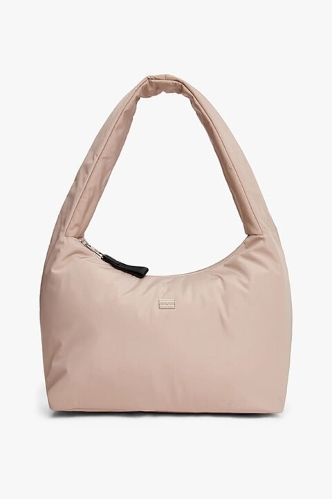 Kadın Logo Plakalı Dolgulu Hobo Omuz Çantası - Bej - Tommy Hilfiger