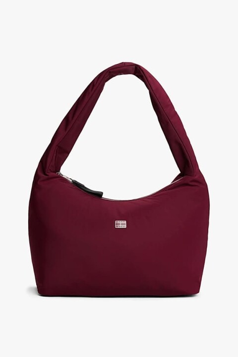 Kadın Logo Plakalı Dolgulu Hobo Omuz Çantası - Bordo 