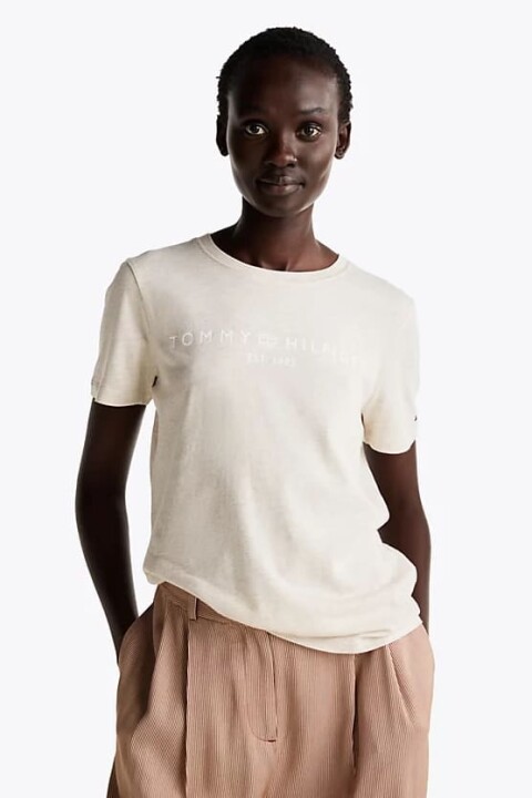 Kadın Logo Yuvarlak T-Shirt - Bej 