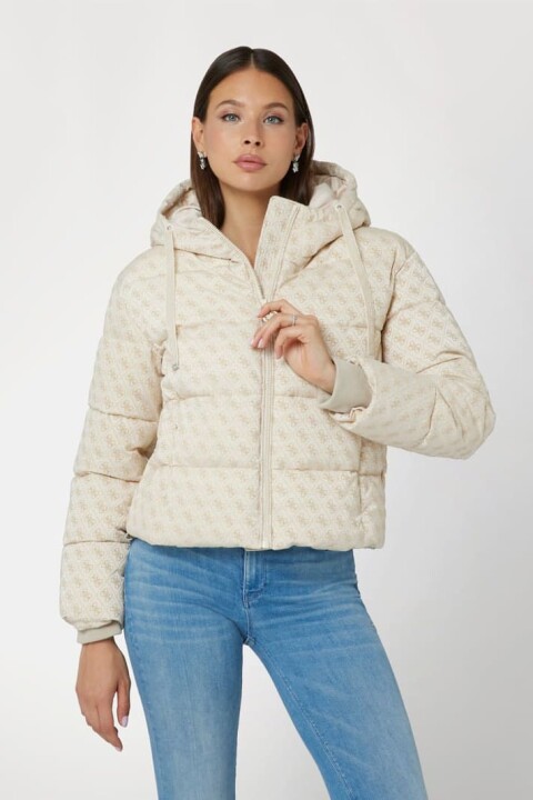 Kadın Logolu Şişme Mont - Krem - Guess