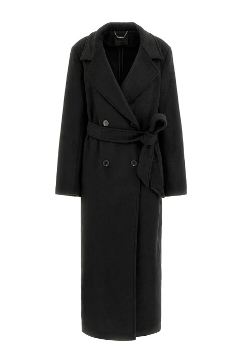 Kadın Lorenza Kuşaklı Kruvaze Yaka Uzun Kaban - Siyah - Guess