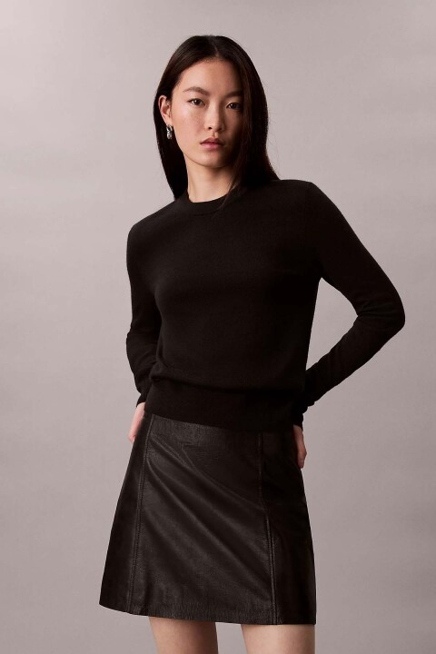 Kadın Ls Cn Extrafıne Merıno Swtr 14gg Triko Kazak - Siyah - Calvin Klein