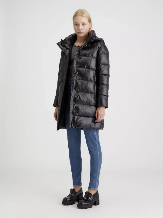 Kadın Lw Padded Long Fıtted Şişme Mont-Siyah - Calvin Klein