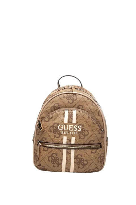 Kadın Manhattan II Çizgili Monogram Desenli Sırt Çantası - Kahverengi - Guess