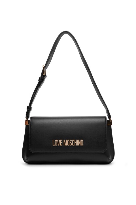 Kadın Metal Harf Logolu Baget Omuz Çantası - Siyah - Love Moschino