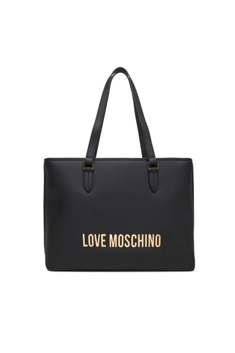 Kadın Metal Harf Logolu Büyük Omuz Çantası - Siyah - Love Moschino