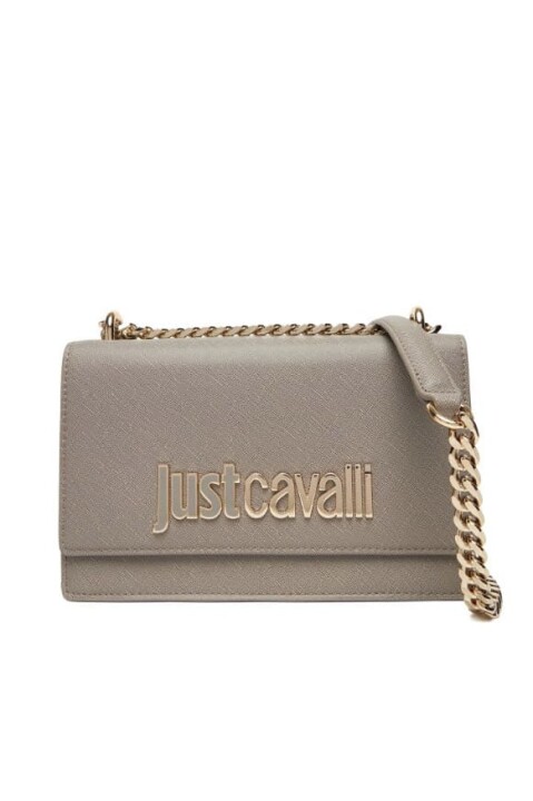 Kadın Metal Harf Logolu Saffiano Crossbody Çanta - Gri (Taş Rengi) - Just Cavallı