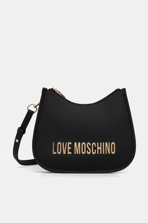 Kadın Metal Harf Logolu Yarım Ay Omuz Çantası - Siyah - Love Moschino