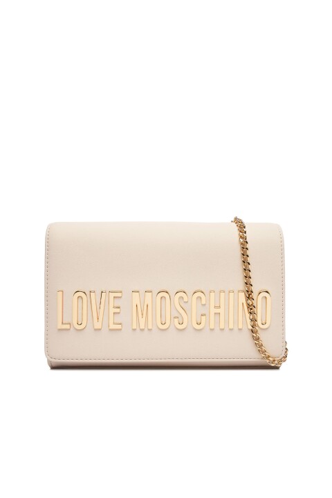 Kadın Metal Harf Logolu Zincir Askılı Omuz Çantası - Ekru - Love Moschino