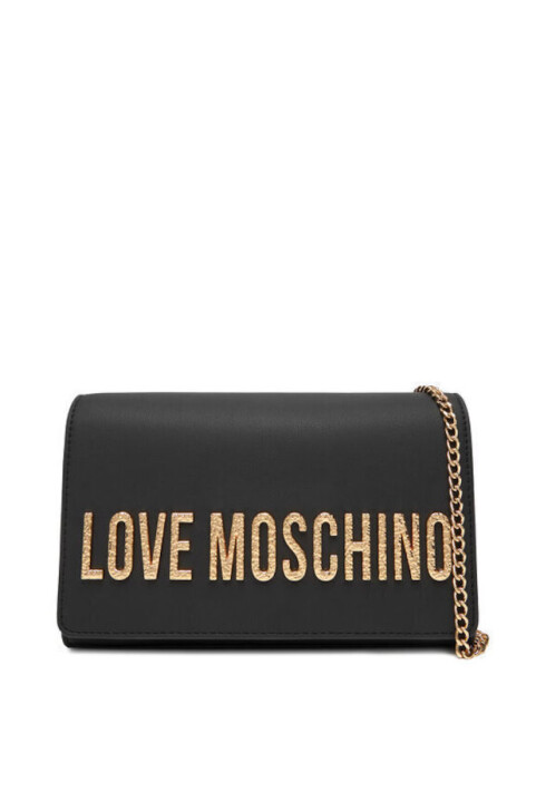 Kadın Metal Harf Logolu Zincir Askılı Omuz Çantası - Siyah - Love Moschino