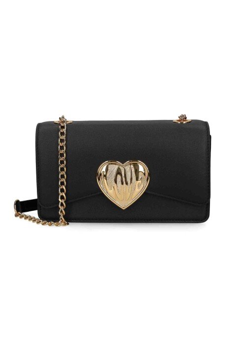 Kadın Metal Kalp Logo Omuz Çantası - Siyah - Love Moschino