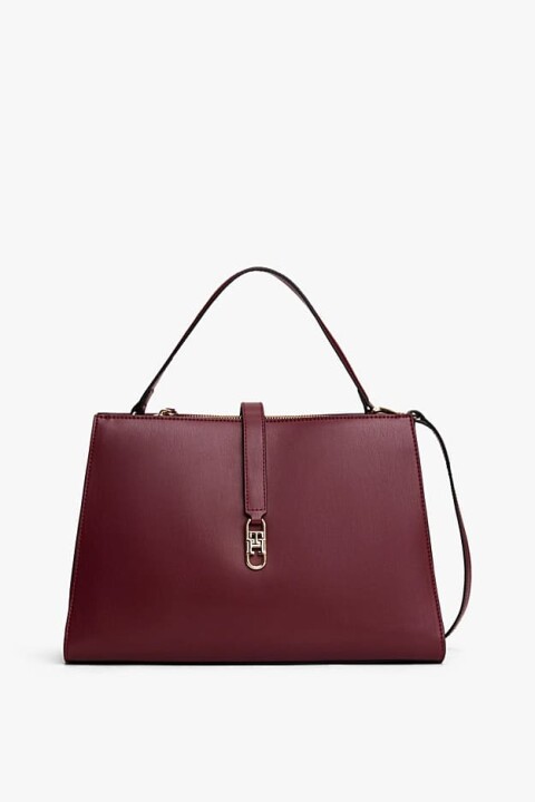 Kadın Metal Kilit Detaylı El ve Omuz Çantası - Bordo 