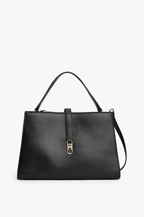 Kadın Metal Kilit Detaylı El ve Omuz Çantası - Siyah 