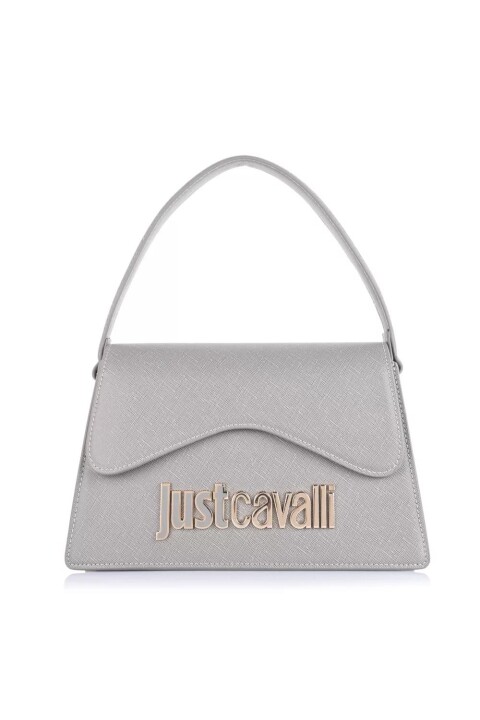 Kadın Metal Yazı Logolu El & Omuz Çantası - Gri - Just Cavallı