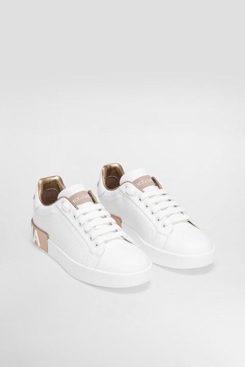 Kadın Metalik Taban Detaylı Deri Sneakers - Beyaz/Altın - Dolce&gabbana