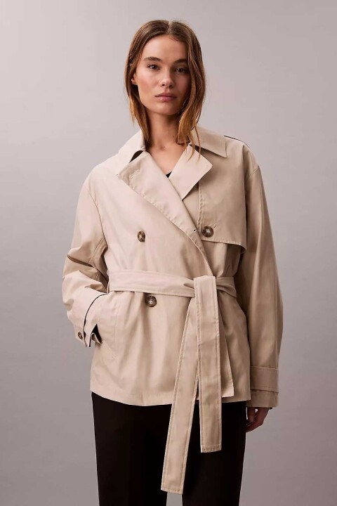 Kadın Mid Length Cotton Trench - Bej - Calvin Klein