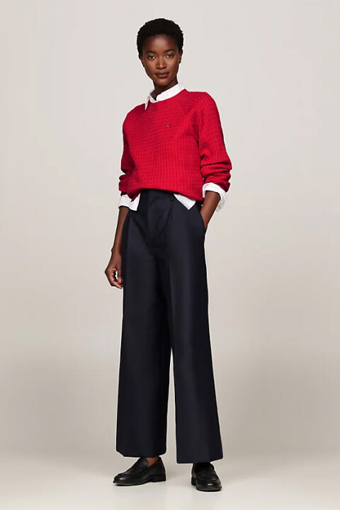 Kadın Mini Kablo Örgü Rahat Kazak - Kırmızı 