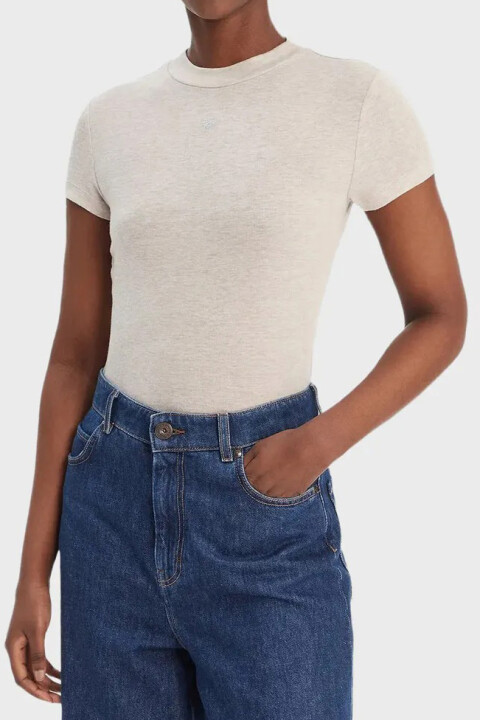 Kadın Mock Yün ve İpek Karışımlı T-Shirt - Bej - Guess